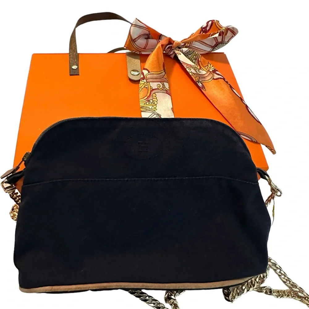 Authentic Hermes Bolide Cosmetic Pouch Navy Blue